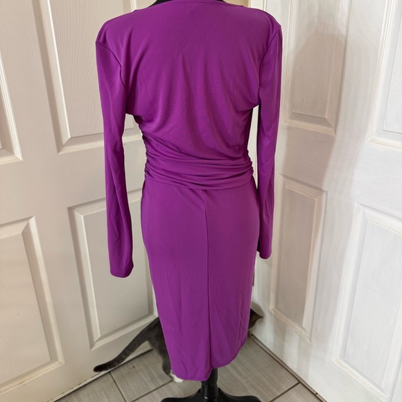 Express Draped V-Neck Strong Shoulder Mini Dress - Small - Picture 12 of 15